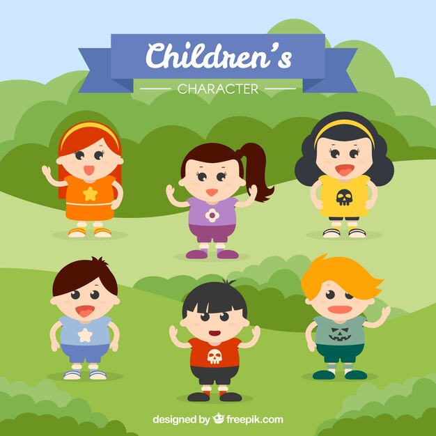 Genial set de seis niños en diseño plano