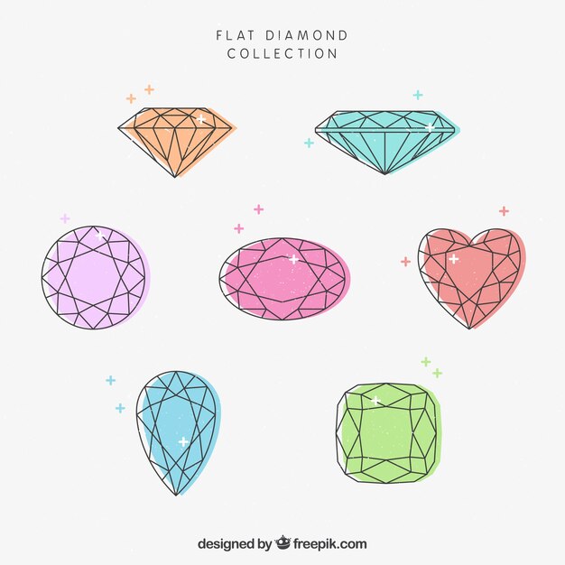 Genial set de siete gemas de colores en diseño plano