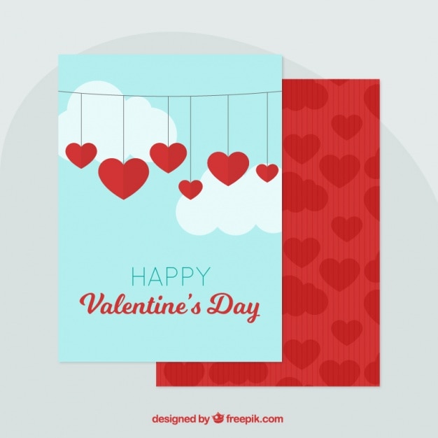 Vector gratuito genial tarjeta de san valentín con corazones colgando