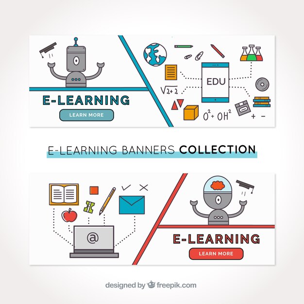 Geniales banners de aprendizaje digital con robots