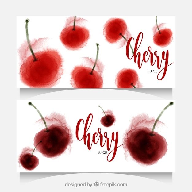 Vector gratuito geniales banners de cerezas de acuarela