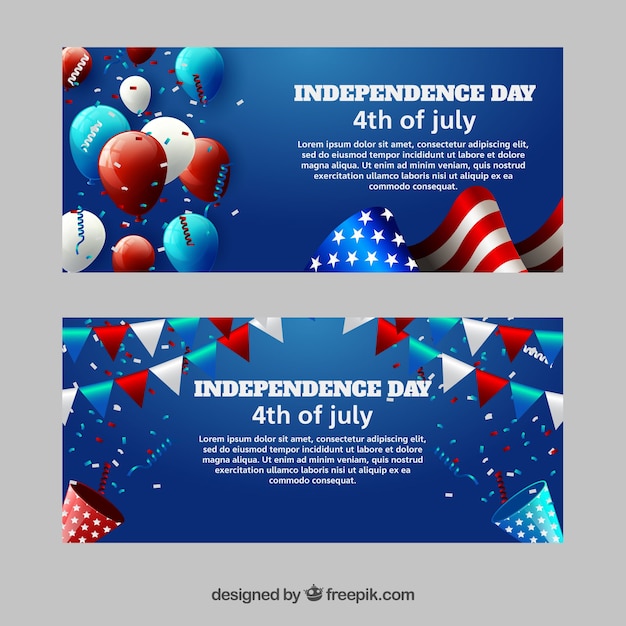 Geniales banners con guirnaldas y globos para el día de la independencia de estados unidos