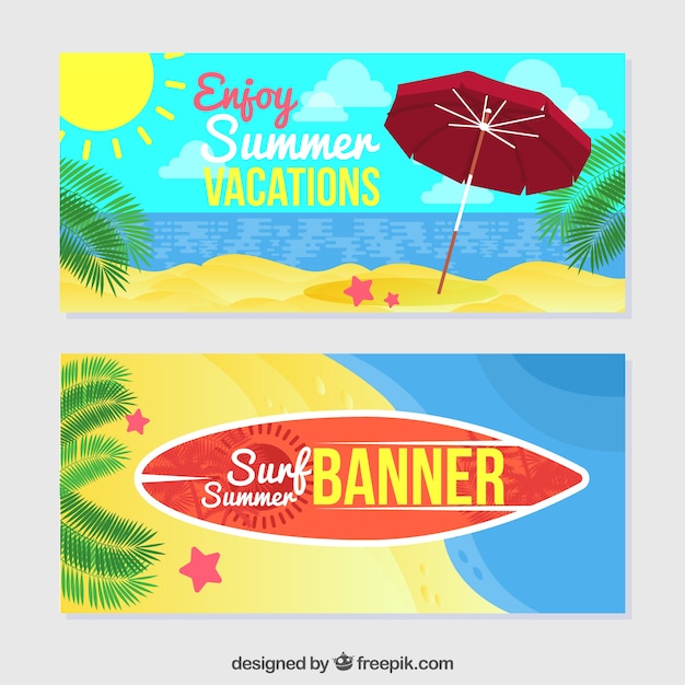 Geniales banners veraniegos en diseño plano