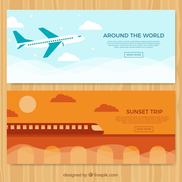 Geniales banners de viaje con avión y tren