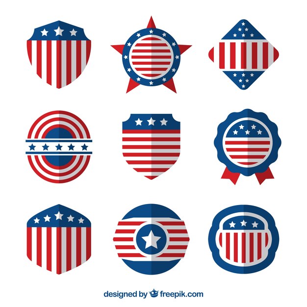 Geniales elementos con la bandera americana en diseño plano