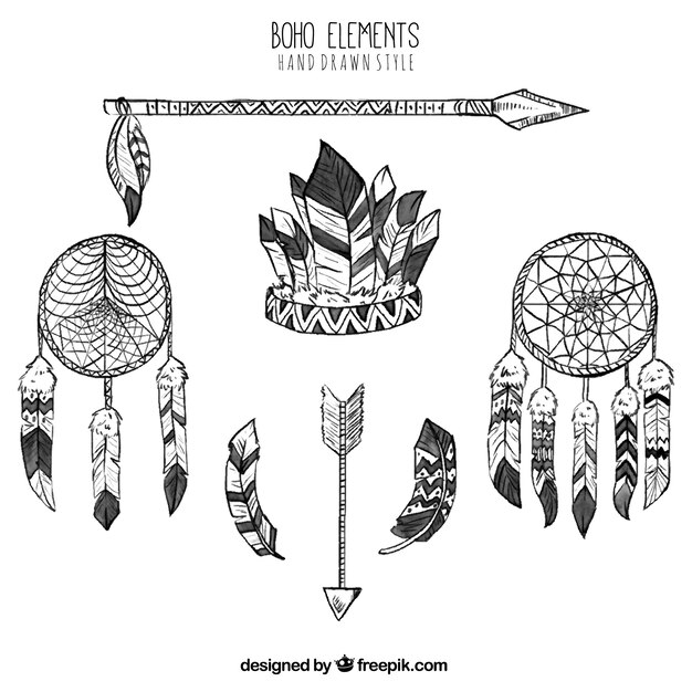 Geniales elementos boho dibujados a mano