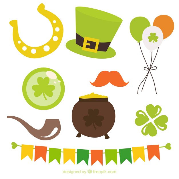 Geniales elementos del día de san patricio en diseño plano