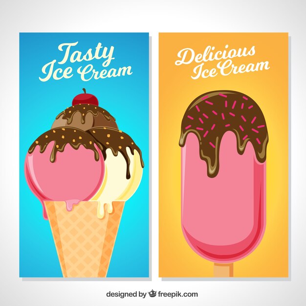 Geniales tarjetas de helados en diseño plano