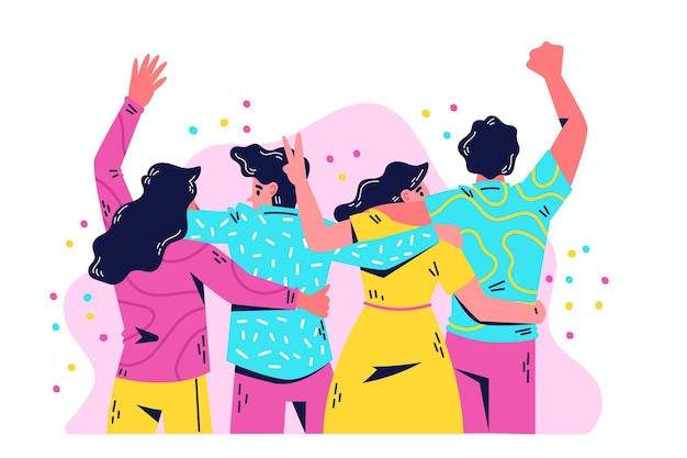 Gente abrazando juntos día de la juventud