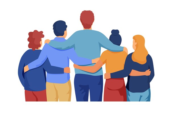 Gente abrazando juntos evento de día de juventud plana