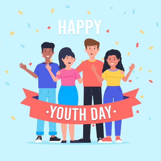 Gente abrazándose juntos en el día de la juventud en diseño plano