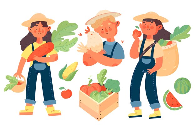 Gente de agricultura ecológica con concepto de verduras