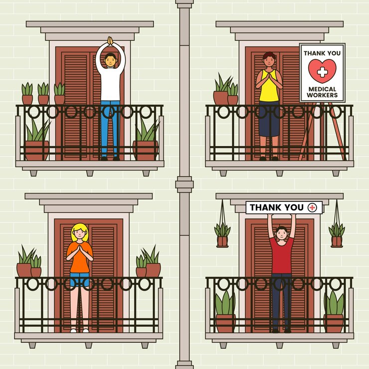 Vector gratuito gente aplaudiendo en balcones