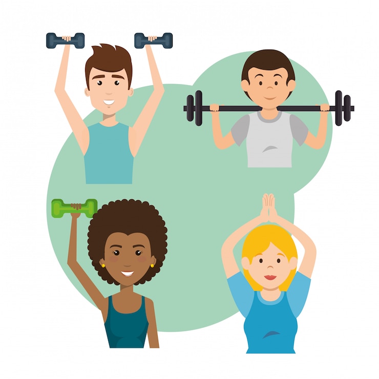 Vector gratuito gente atlética practicando ejercicios de personajes