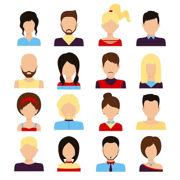 Gente avatar macho y hembra caras humanas iconos de redes sociales conjunto ilustración vectorial aislado