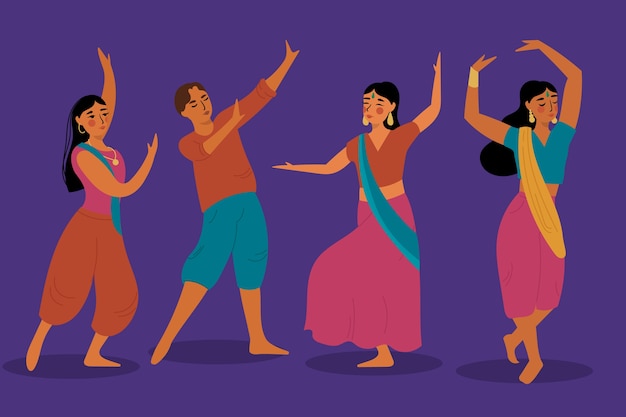 Vector gratuito gente bailando tema de ilustración de bollywood