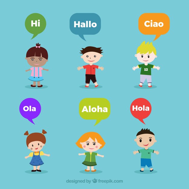 Gente con burbujas de texto hablando diferentes idiomas