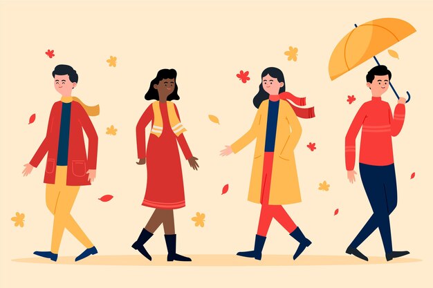 Gente caminando en otoño ilustración