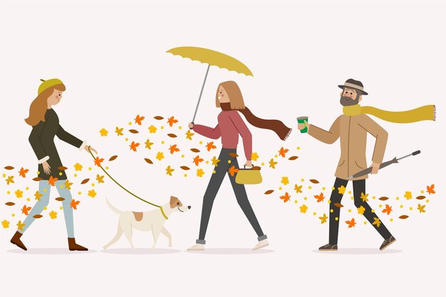 Gente caminando en otoño