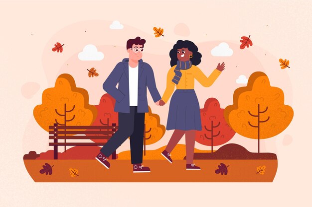 Gente caminando en otoño