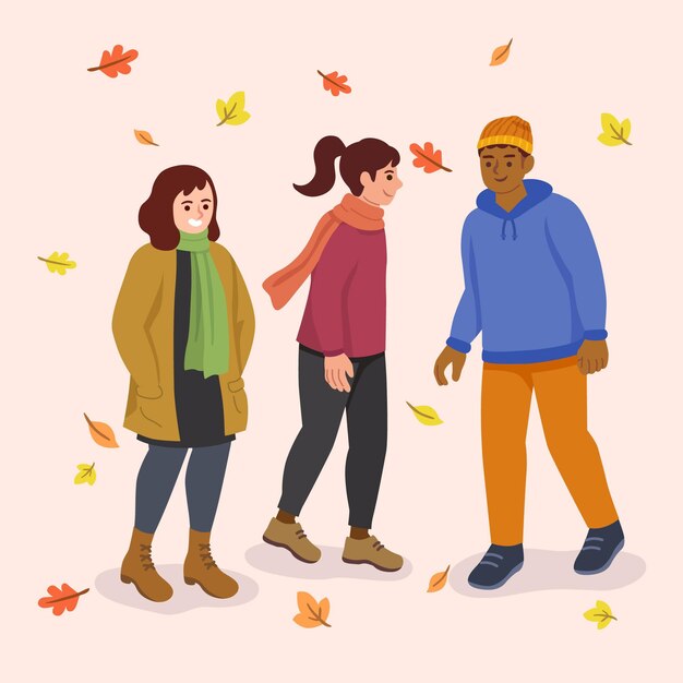 Gente caminando en otoño