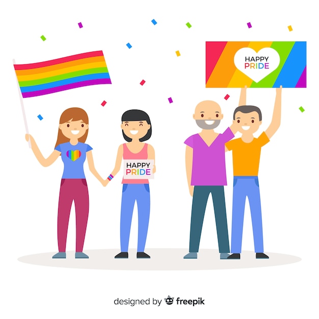 Vector gratuito gente celebrando el día del orgullo lgbt