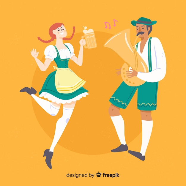 Gente celebrando el estilo de dibujos animados de Oktoberfest