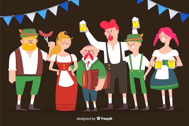 Vector gratuito gente celebrando el estilo plano del oktoberfest