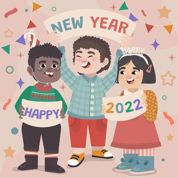 Gente celebrando la ilustración de año nuevo