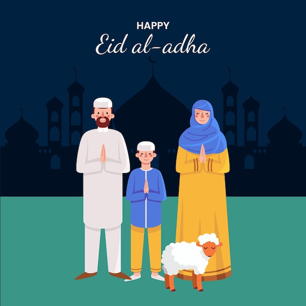 Vector gratuito gente celebrando la ilustración de eid al-adha
