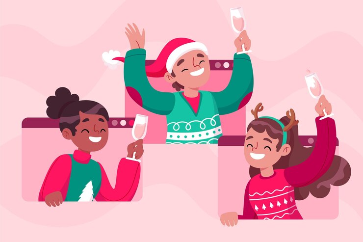 Vector gratuito gente celebrando la navidad en una videollamada