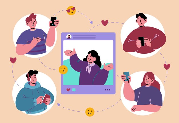 La gente chatea a través de teléfonos móviles, aparatos modernos
