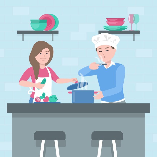 Gente cocinando en casa