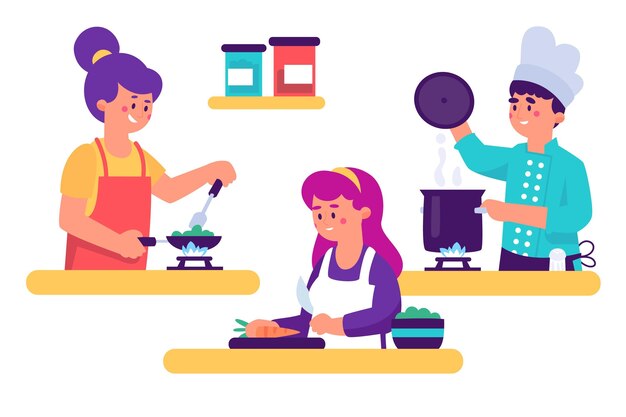 Gente cocinando en la colección de cocina