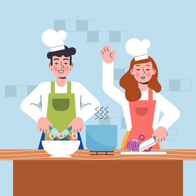 Gente cocinando juntos en casa