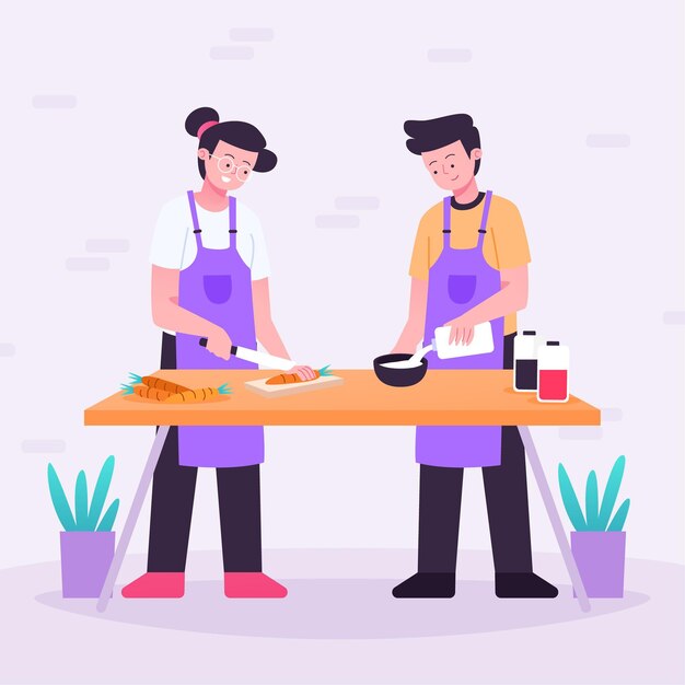 Gente cocinando paquete de ilustración