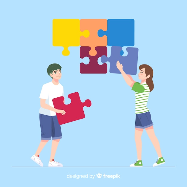 Gente colaborando para hacer un puzzle