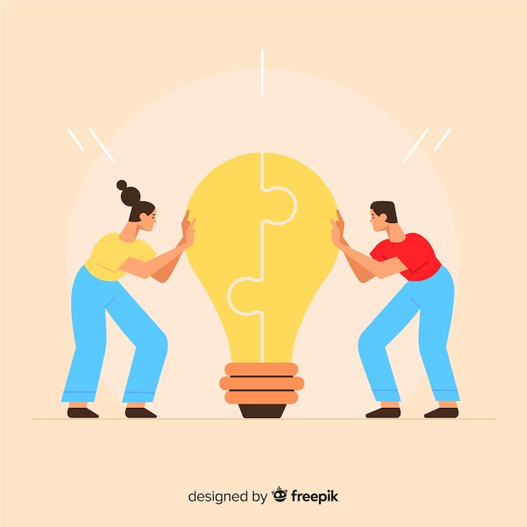 Vector gratuito gente colaborando para hacer un puzzle