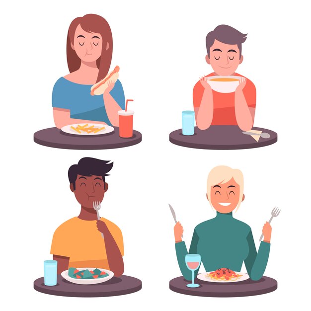 Gente comiendo comida ilustrada