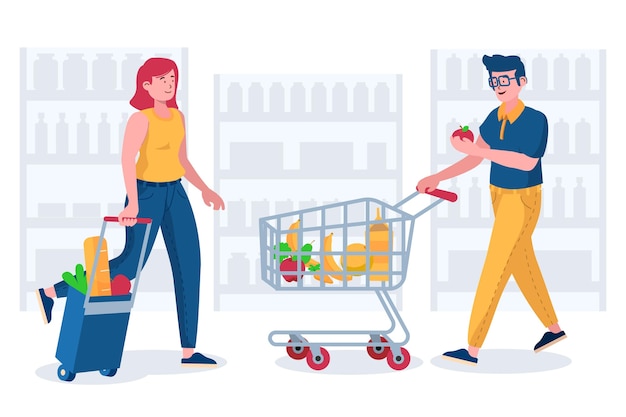 Gente comprando productos saludables