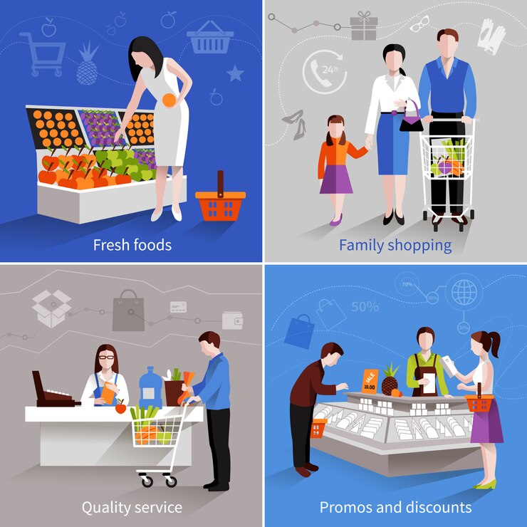 Vector gratuito gente en conjunto de concepto de diseño de supermercado