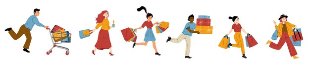 La gente corre a la venta en el centro comercial o en el mercado.