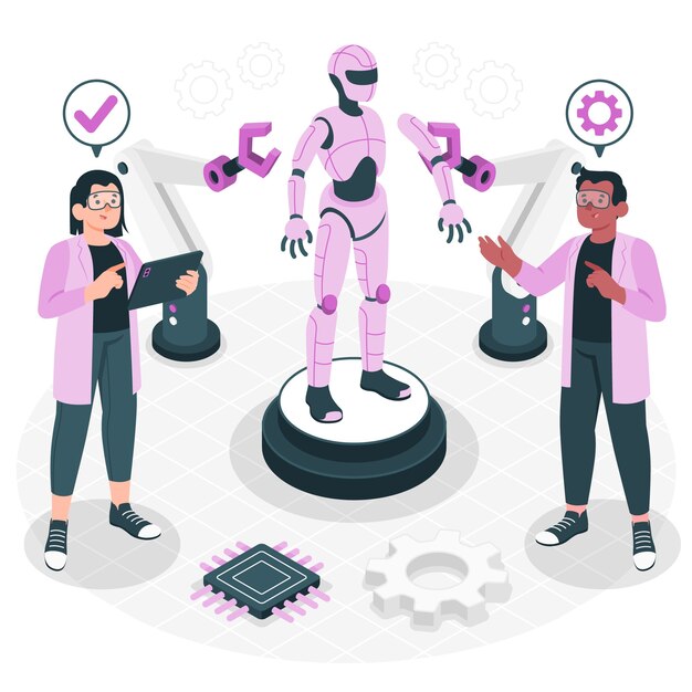 Gente creando ilustración del concepto de robot