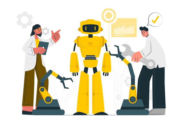 Gente creando ilustración del concepto de robot