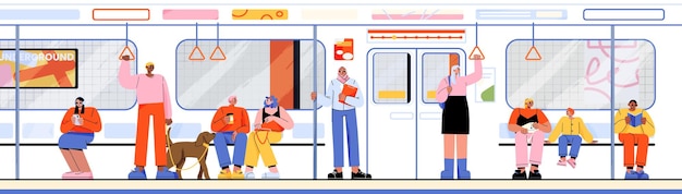 Vector gratuito gente dentro del metro o tren subterráneo