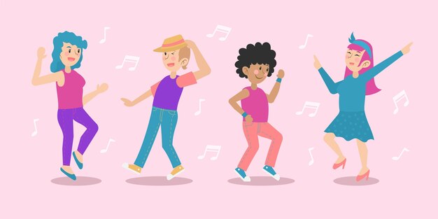 Gente dibujada a mano bailando juntos