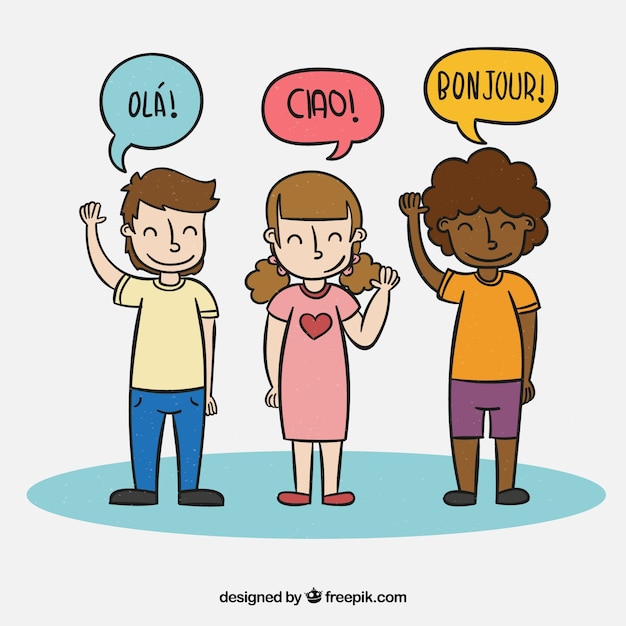 Gente dibujada a mano hablando distintos idiomas