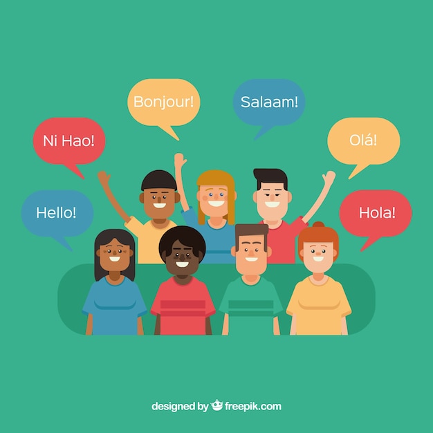 Gente dibujada a mano hablando distintos idiomas