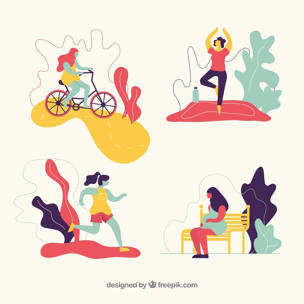 Gente dibujada a mano haciendo actividades al aire libre