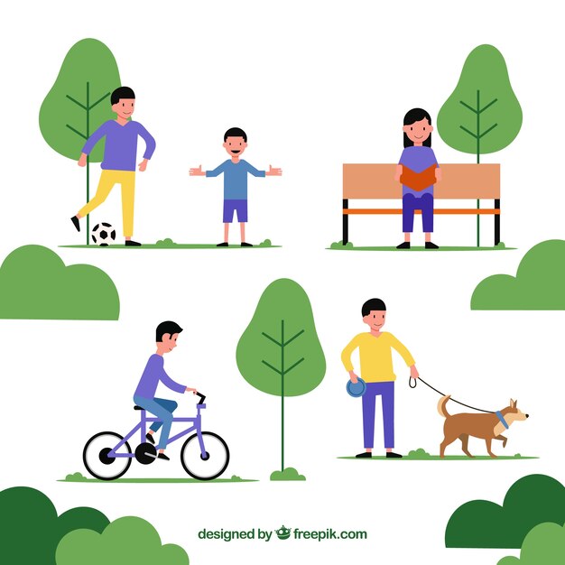 Gente dibujada a mano haciendo actividades al aire libre